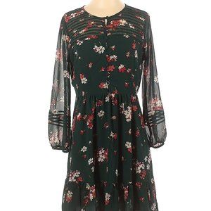 Madewell Forest Green Dress with Buttons and Ruched Neck Line Size 00